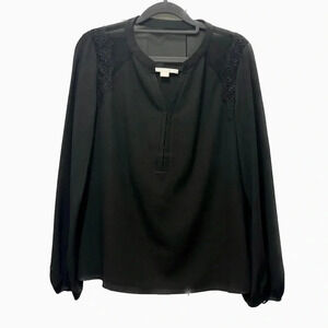 Tuckernuck Cooper & Ella Black Blouse with Lace shoulder detail Sz S